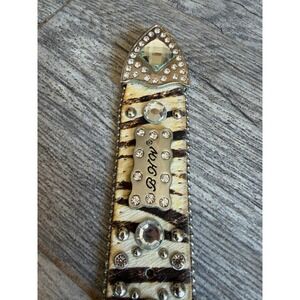 BHW Western Belt XL Zebra Print Rhinestone Extra Large Studded Calf Hair Leather